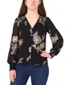 Sam & Jess Petite V-neck Smocked-shoulder Blouse In Black