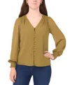 Sam & Jess Petite V-neck Smocked-shoulder Blouse In Brown
