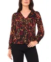 Sam & Jess Petite V-neck Smocked-shoulder Blouse In Brown