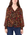Sam & Jess Petite V-neck Smocked-shoulder Blouse In Multi