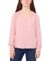 Sam & Jess Petite V-neck Smocked-shoulder Blouse In Pink