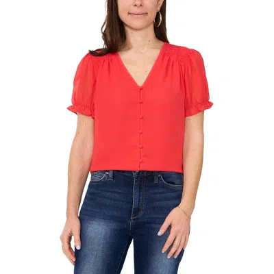 Sam & Jess Petites Womens Smocked Chiffon Button-down Top In Multi