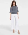Sam & Jess Sam Jess Womens Smocked Waist Top Wide Leg Linen Pants In White