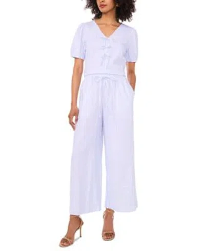 Sam & Jess Sam Jess Womens Striped Bow Front V Neck Puff Sleeve Top Pull On Wide Leg Pants In Blue