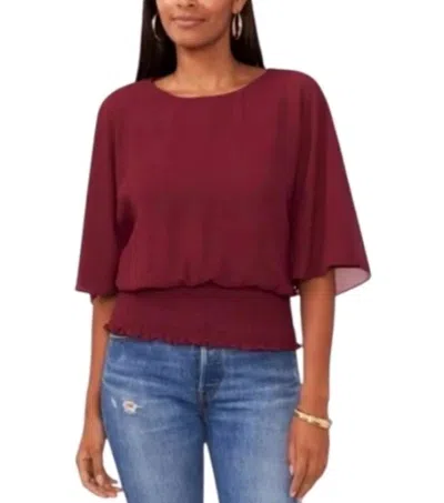 Sam & Jess Smocked Waist Blouse In Burgundy In Red