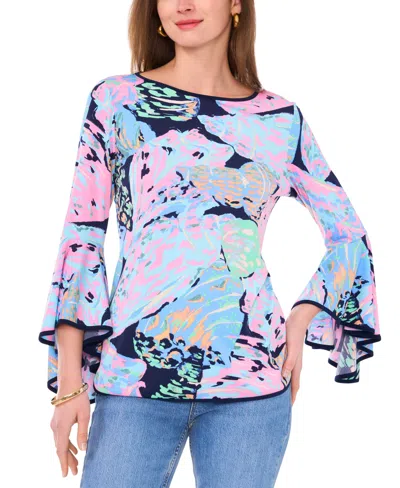 Sam & Jess Women's Bell-sleeve Top In Navy Abstract