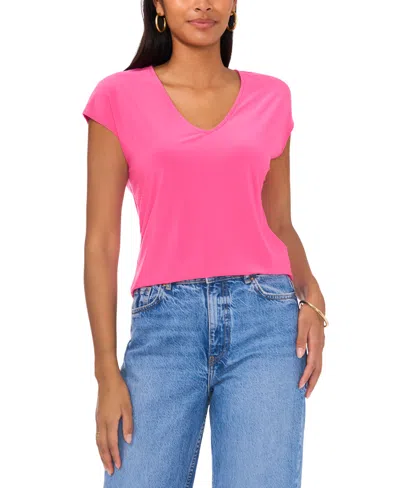 Sam & Jess Women's Cap-sleeve V-neck Top In Ultra Barbie Pink