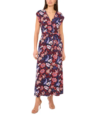 Sam & Jess Women's Challis Belted Floral-print Dress In Blue