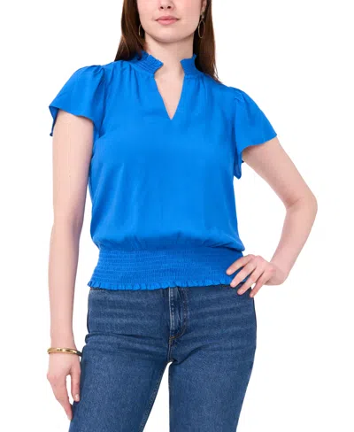 Sam & Jess Women's Challis Flutter-sleeve Smocked-waist Top In Blue Jay