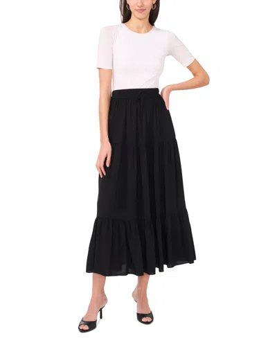 Sam & Jess Women's Challis Maxi Tie-waist Tiered Skirt In Black
