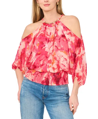 Sam & Jess Women's Cold-shoulder Smocked-waist Blouse In Pink