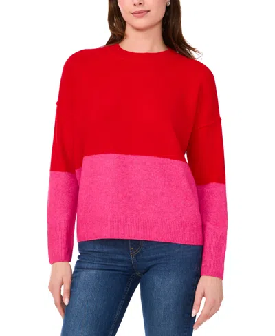 Sam & Jess Women's Colorblocked Crewneck Long-sleeve Sweater In Bright Cherry,paradox