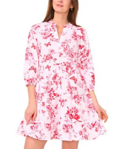Sam & Jess Women's Cotton Printed Split-neck Babydoll Dress In Pink