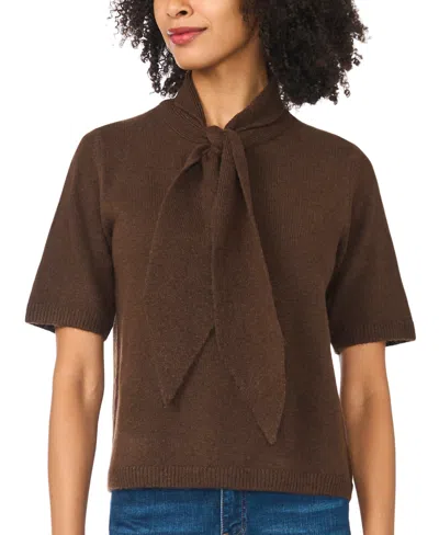 Sam & Jess Women's Cozy Tie Neck Short-sleeve Loose-fit Sweater In Brown