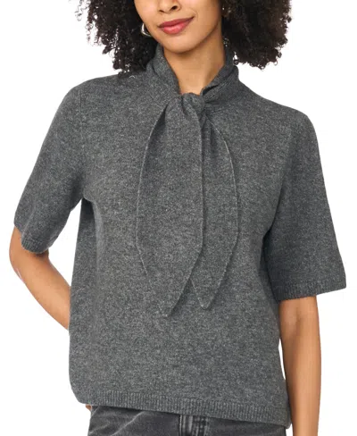 Sam & Jess Women's Cozy Tie Neck Short-sleeve Loose-fit Sweater In Gray