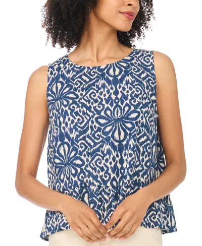 Sam & Jess Women's Crewneck Peplum Allover-print Tank In Ocean Blue