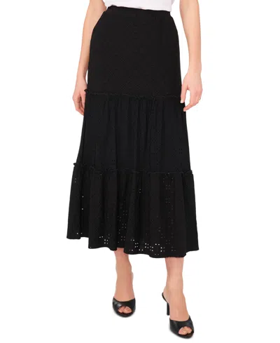 Sam & Jess Women's Eyelet Tiered Pull-on Midi Knit Skirt In Black