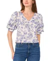 Sam & Jess Women's Floral-print Bubble-sleeve Top In Tradewinds