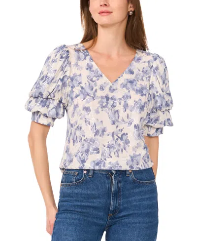Sam & Jess Women's Floral-print Bubble-sleeve Top In Tradewinds