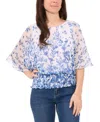 Sam & Jess Petite Printed Round-neck Smocked-waist Top