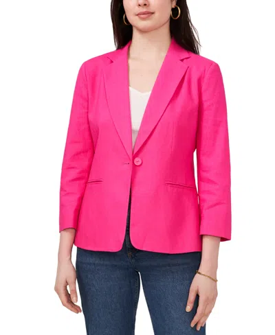 Sam & Jess Women's Linen-blend 3/4 Sleeve Single-button Blazer In Hot Pink