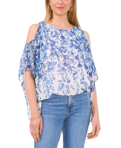Sam & Jess Women's Printed Cold-shoulder Cape-sleeve Top In Blue Floral