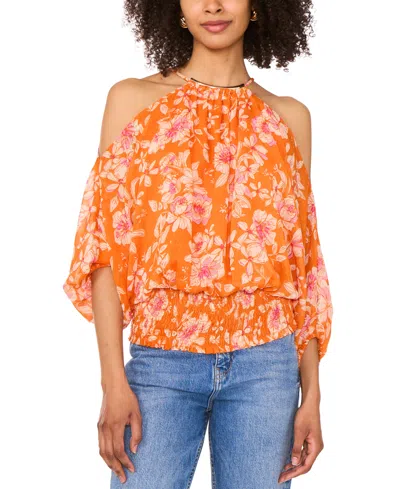 Sam & Jess Women's Printed Cold-shoulder Halter-neck Blouse In Coral Multi