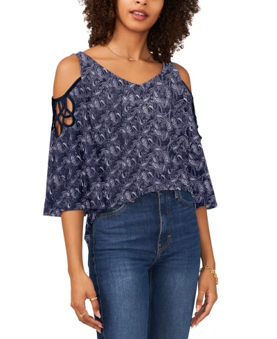 Sam & Jess Women's Printed Cold-shoulder Knit Top In Navy Paisley