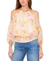 Sam & Jess Petite Cold-shoulder Smocked-hem Blouse In Honeysuckle