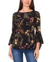 Sam & Jess Women's Printed Crewneck 3/4-bell-sleeve Blouse In Multi