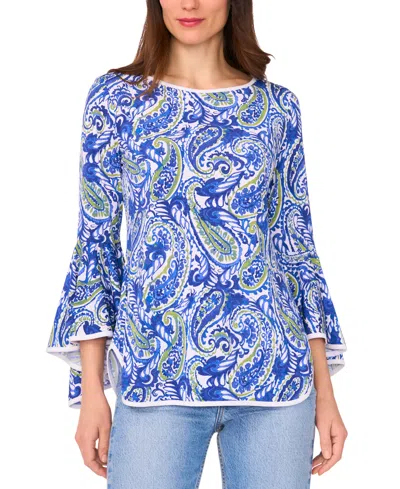Sam & Jess Women's Printed Crewneck Bell 3/4-sleeve Blouse