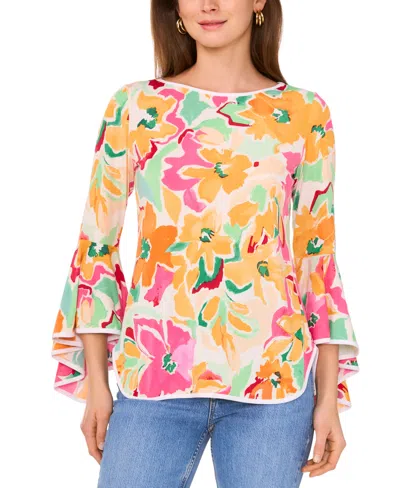 Sam & Jess Women's Printed Crewneck Bell 3/4-sleeve Blouse