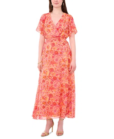Sam & Jess Women's Printed Flutter-sleeve Smocked-waist Maxi Dress In Peach Floral