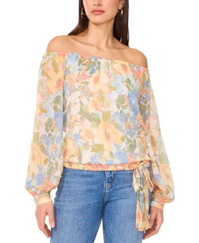 Sam & Jess Women's Printed Off-the-shoulder Long-sleeve Top In Melon Paisley