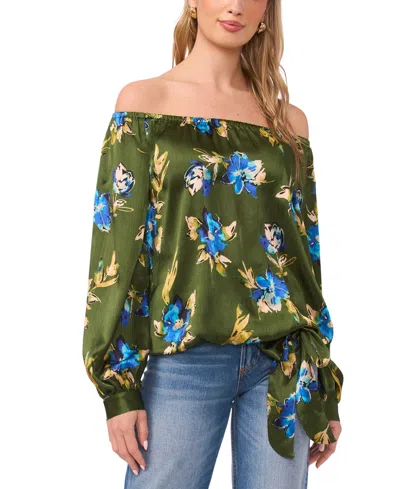 Sam & Jess Women's Printed Off-the-shoulder Long-sleeve Top In Green