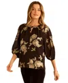 Sam & Jess Women's Printed Puff Sleeve Top In Brown