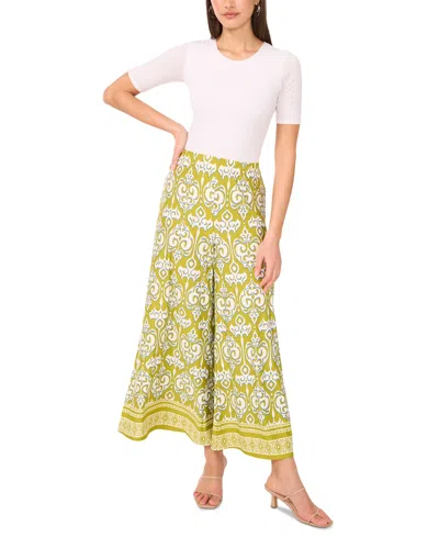 Sam & Jess Women's Printed Pull-on Wide-leg Pants In Dark Citron