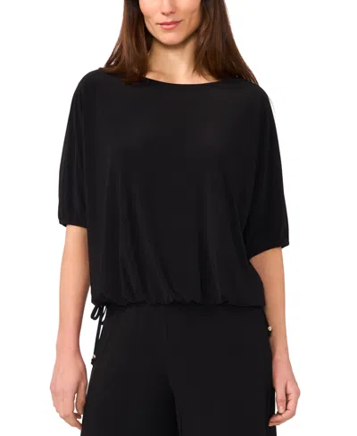 Sam & Jess Women's Printed Round-neck Puff-sleeve Side-tie Top In Black