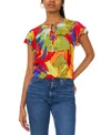 Sam & Jess Women's Printed Tie-neck Flutter-sleeve Top In Green