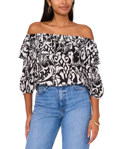 Sam & Jess Women's Printed Tiered-ruffle Off-the-shoulder Top In Black  White