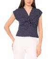 Sam & Jess Women's Printed V-neck Twist-front Cap-sleeve Top In Blue