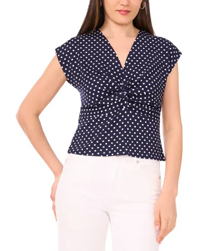 Sam & Jess Women's Printed V-neck Twist-front Cap-sleeve Top In Blue