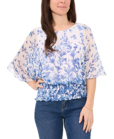 Sam & Jess Women's Floral-print Smocked Top In Blue