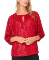 Sam & Jess Women's Sequin Detail Puff Sleeves Top In Red