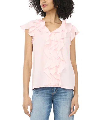 Sam & Jess Women's Short Flutter-sleeve V-neck Top In Pink