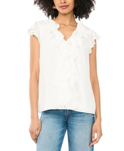Sam & Jess Women's Short Flutter-sleeve V-neck Top In White