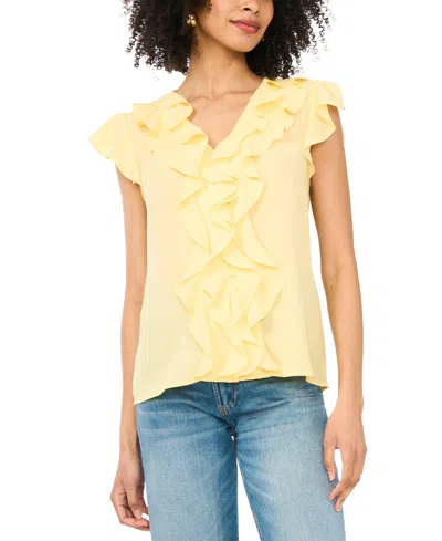 Sam & Jess Women's Short Flutter-sleeve V-neck Top In Yellow