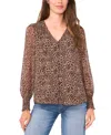 Sam & Jess Women's Smocked Shoulder V-neck Blouse Top In Animal Print