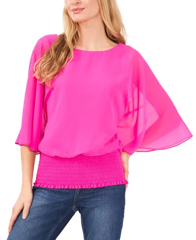 Sam & Jess Womens Butterfly Sleeve Smocked Waist Blouse In Fuschia