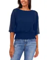 Sam & Jess Womens Butterfly Sleeve Smocked Waist Blouse In Navy